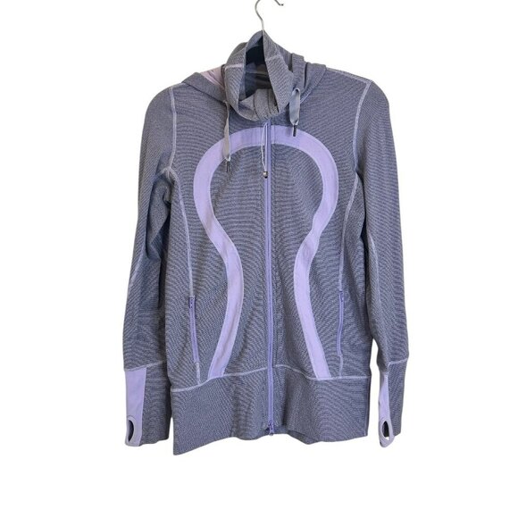 Lululemon Stride Jacket *Brushed Lilac Heathered Coal Wee‎ Stripe Sz 8 Yoga Cozy - Picture 5 of 7